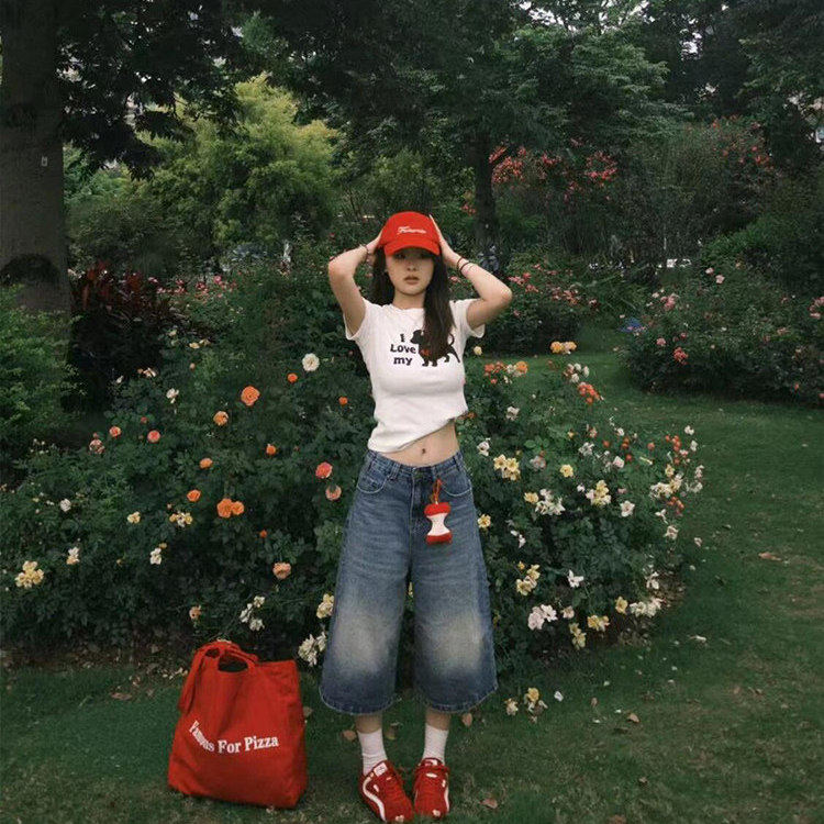 American Vintage Cropped Wide-Leg Denim Jeans for Women Spring 2026 High-Waisted Loose Versatile Straight-Leg Pants