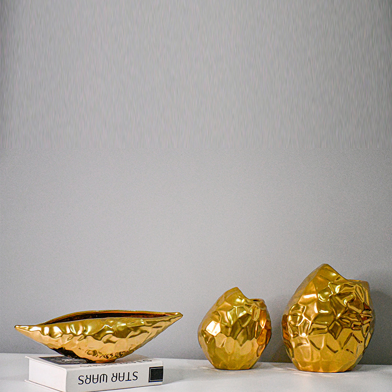 Creative Nordic Minimalist Irregular Gold-Plated Vase Ornament, Luxury Home Decor, Living Room Desktop Fruit Tray