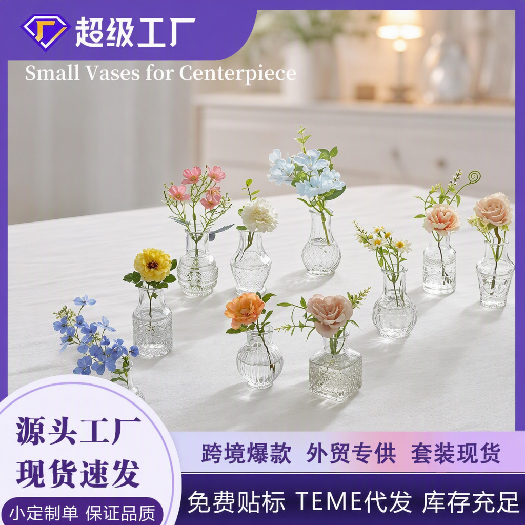 Cross-border Amazon Trending Mini Flower Vase Set European Style Aesthetic Living Room Tabletop Decorative Vases Wholesale