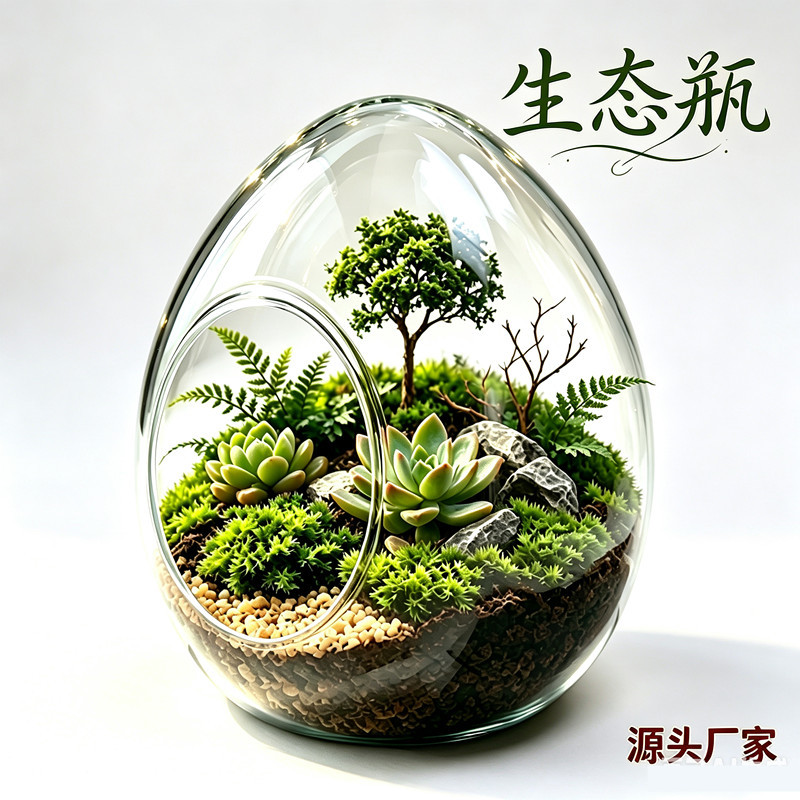 Micro-landscape Egg-shaped Glass Vase Transparent Succulent Moss Terrarium DIY Kit Potted Ornament