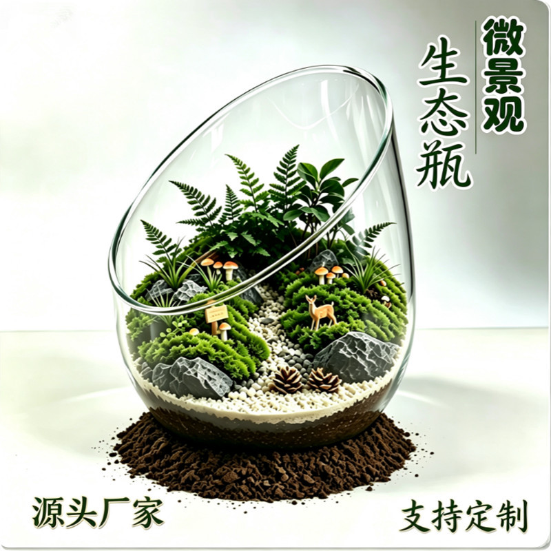 Micro-landscape Slanted Glass Terrarium, Moss Succulent Ecological Bottle, High Borosilicate Vase, DIY Material Kit Landscape Bottle