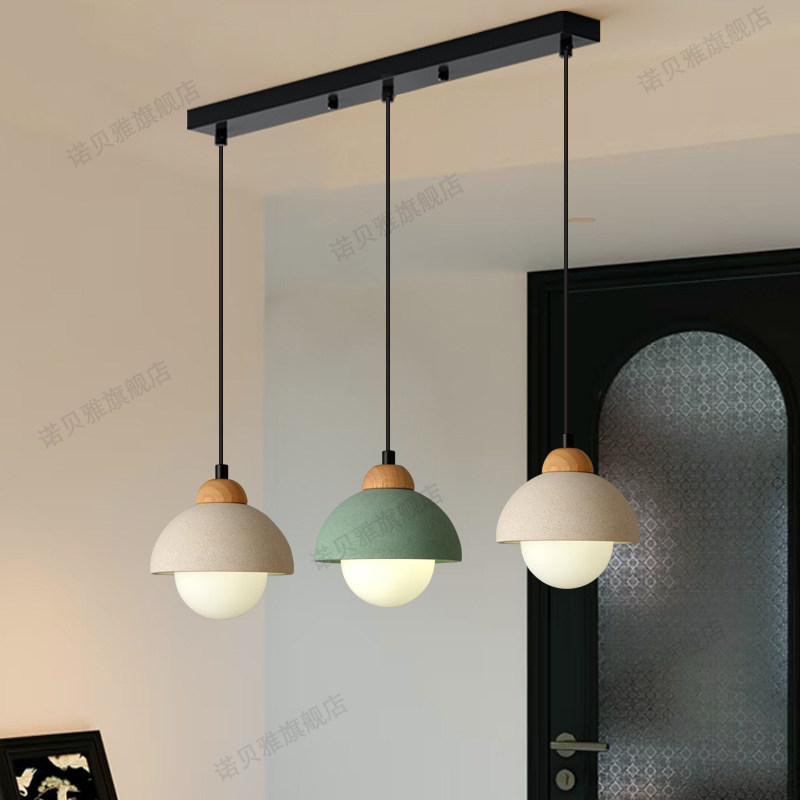 Japanese Wabi-Sabi Dining Room Pendant Light Vintage Designer Mid-Century Solid Wood Cream-Style Bar Island Three-Head Dining Table Lamp