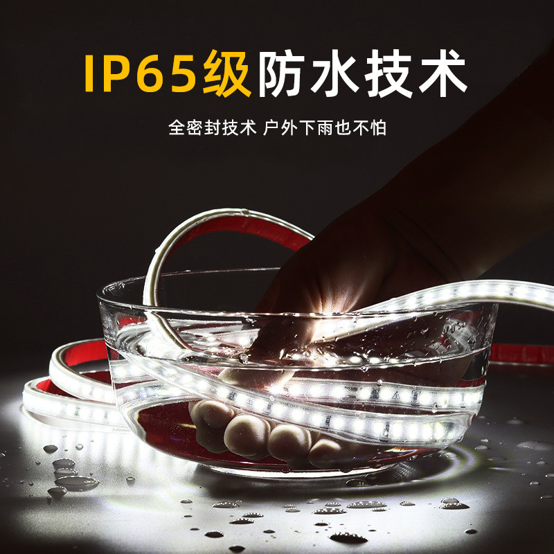 220V LED Strip Light Flexible 120 LEDs/m Solderless Self-Adhesive Waterproof High Brightness Driverless Encapsulated