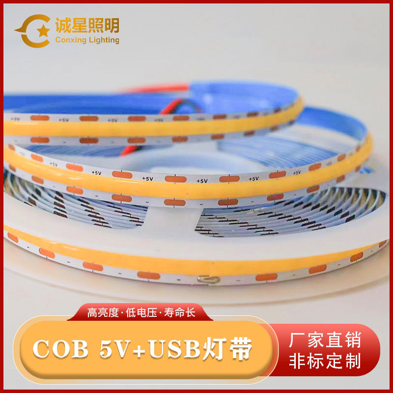 COB 5V LED Strip Light Low Voltage Ultra-Slim Waterproof USB Self-Adhesive High CRI TV Backlight Flicker-Free Mood Light