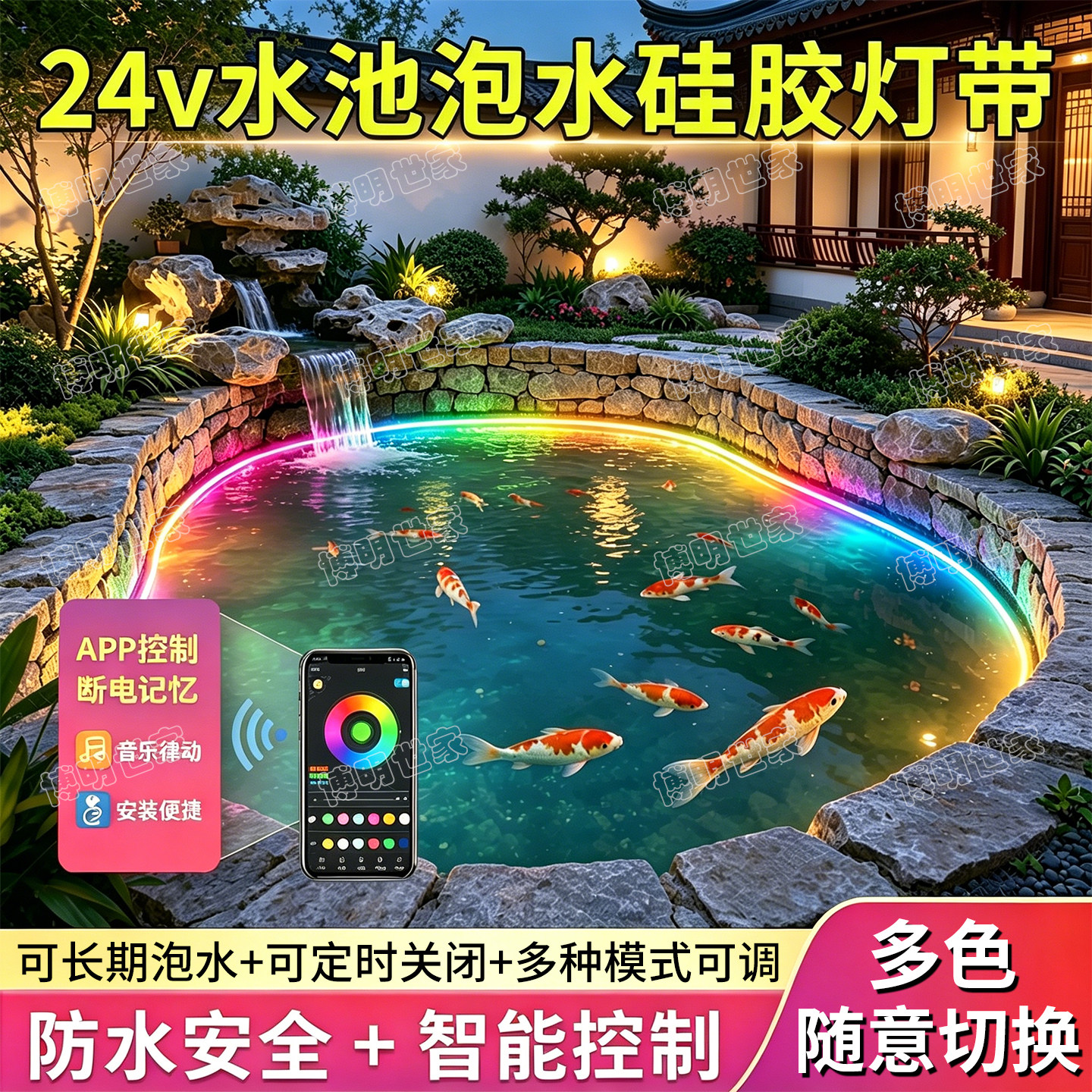 24V Low Voltage Underwater LED Strip Light for Fish Ponds, Self-Adhesive, Waterproof for Pools and Aquariums