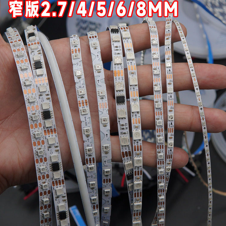 Узкая светодиодная динамическая адресная LED-лента 2812, программируемая RGB, эффект «бегущий огонь», 2,7 мм/5 мм