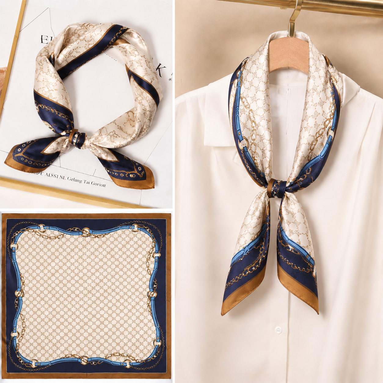 Suzhou-Hangzhou Style Women's Silk Square Scarf - 70cm Retro Versatile Vintage Neck Scarf for Spring and Autumn