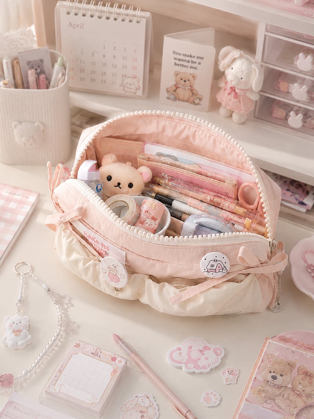 Xiaohongshu Viral Cloud Puff Pencil Case - Girly Solid Color Stationery Pouch, Balletcore Style Organizer
