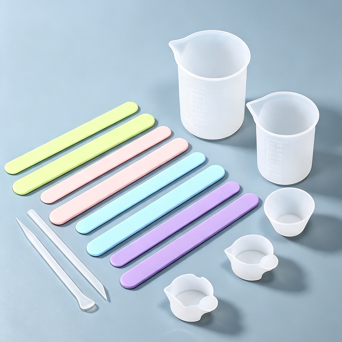 DIY Epoxy Resin Silicone Mixing Tools - Graduated Measuring Cups, Stirring Rods, and Mixing Scoops