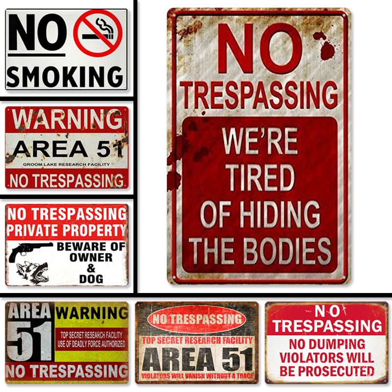 2026 No Trespassing Vintage Public Warning Sign Metal Tin Painting Wall Art Unframed Decorative Sign